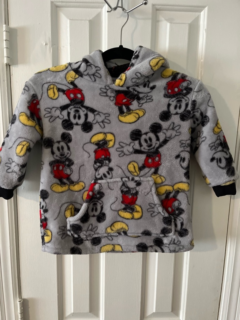 Disney Grey Mickey Mouse Fleece Hoodie with Red & Yellow Accents